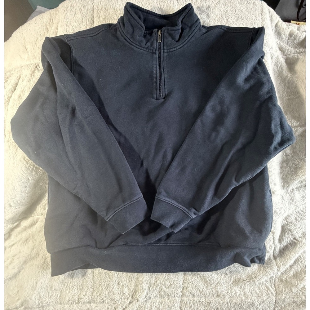 LL Bean 1/4 Zip Cotton Sweatshirt Pockets XL Traditional Fit Washed Blue
